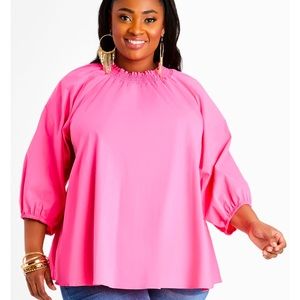 Brand New Neck Pink Puff Sleeve Blouse Size 26/28